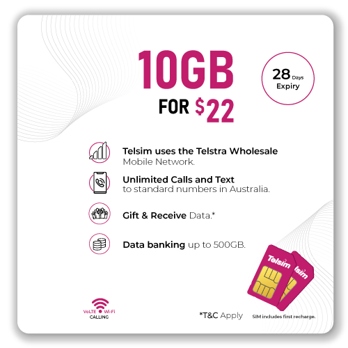 Image of a Telsim 10GB prepaid plan card, featuring the best prepaid plan.